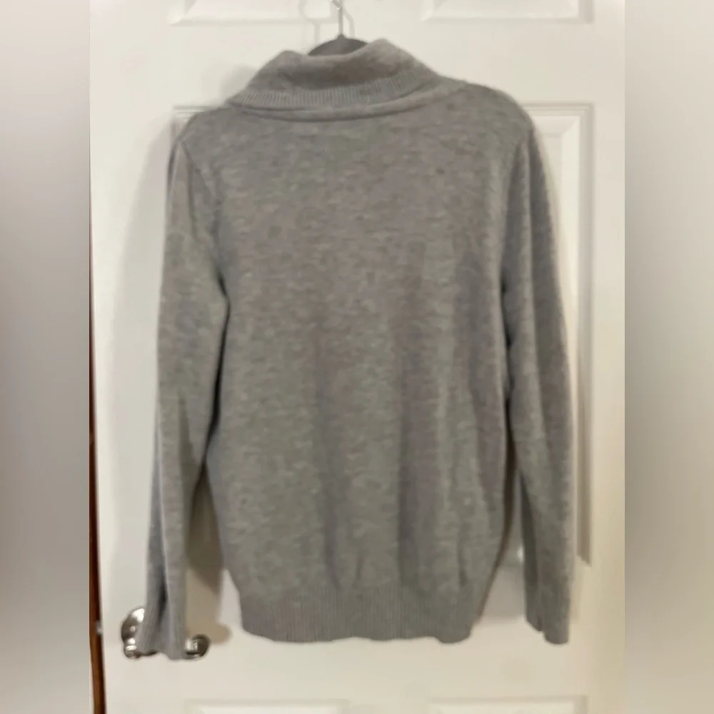 Talbots Gray Holiday Bird Intarsia Cowl Sweater with Pink Accents